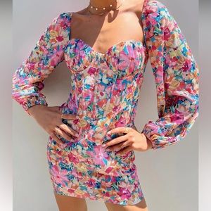 NWT Princess Polly Floral Long Sleeve Laurie Corset Mini Dress